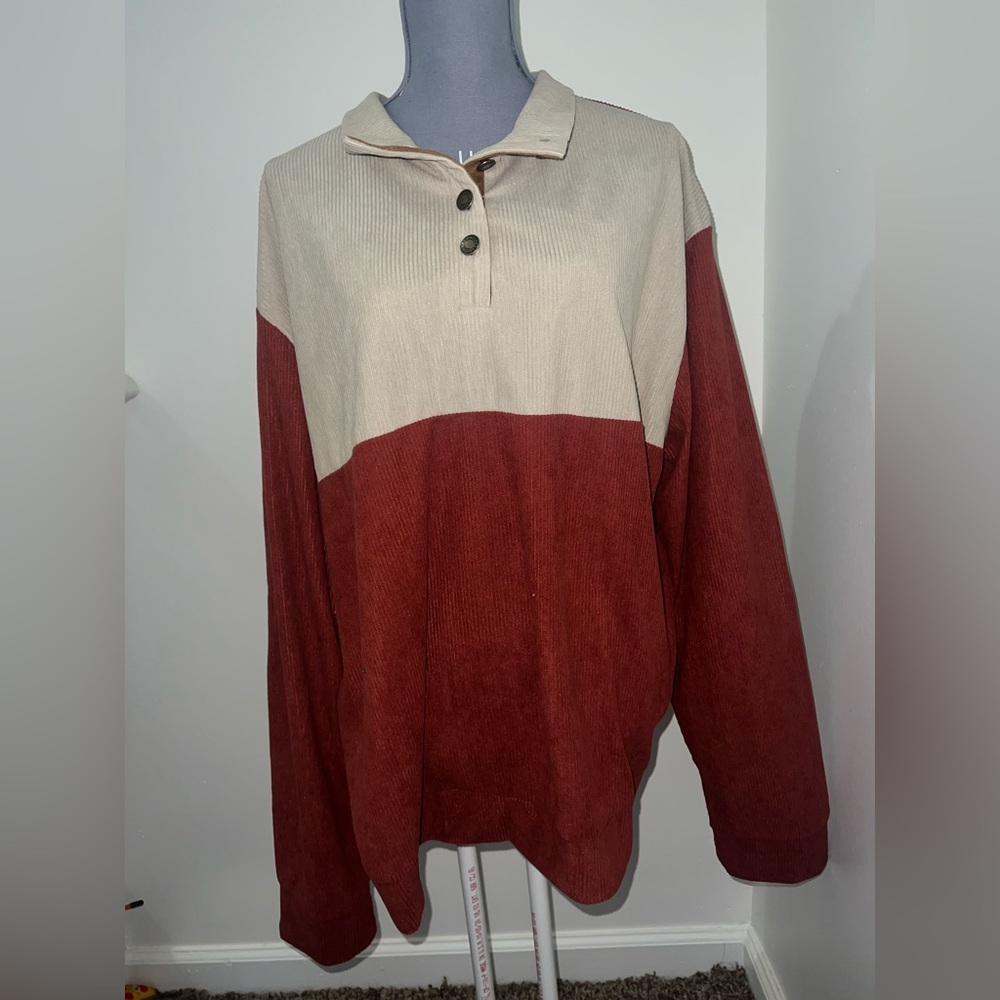 Men's Two-Tone Sweater - Red and Cream